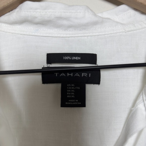 Tahari Women 100% Linen Button Down Shirt XL White Lagenlook Coastal Nautical - Picture 3 of 8